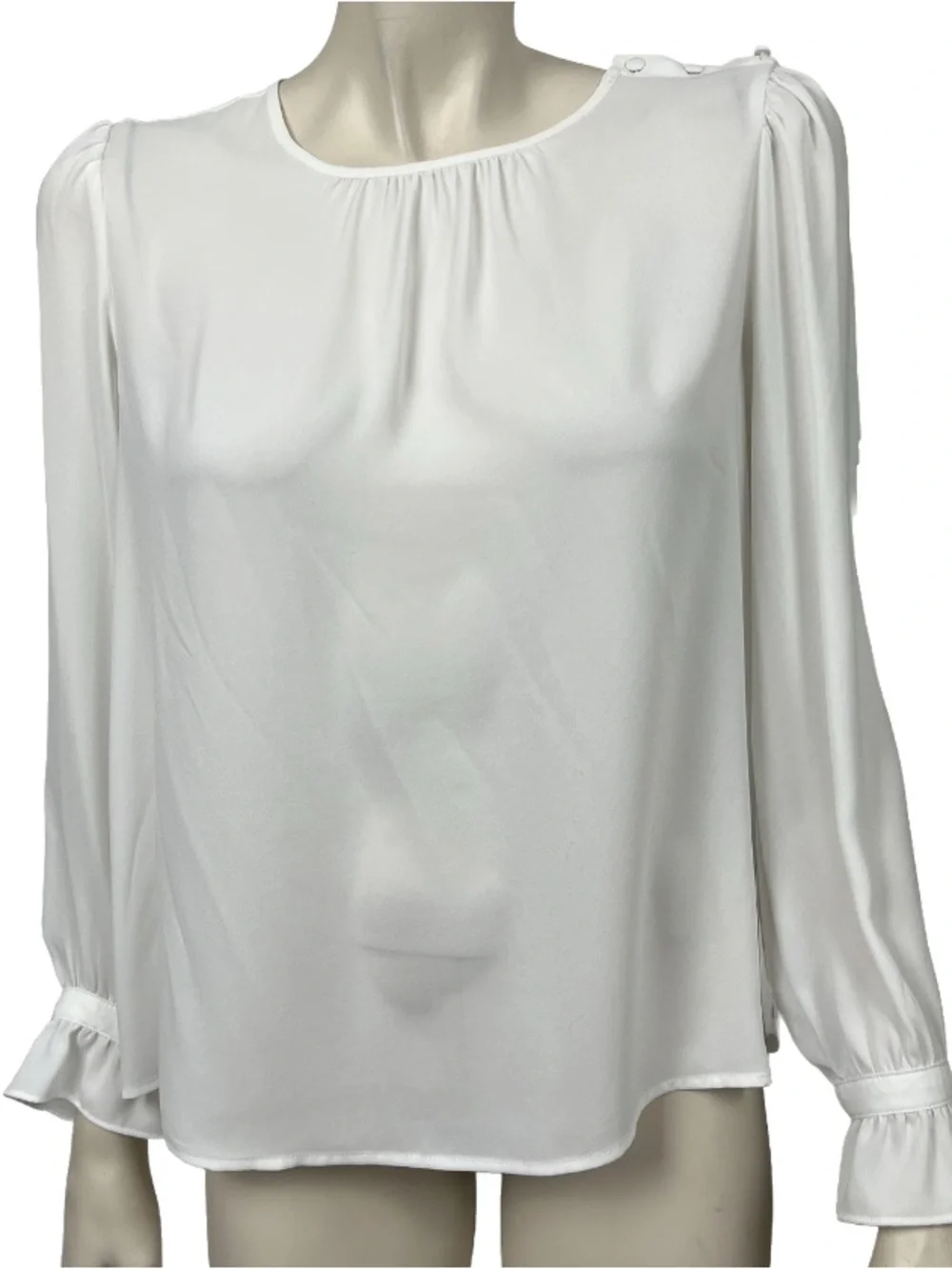 J. Crew Factory‎ Ivory Button Shoulder Ruffle Neck Blouse